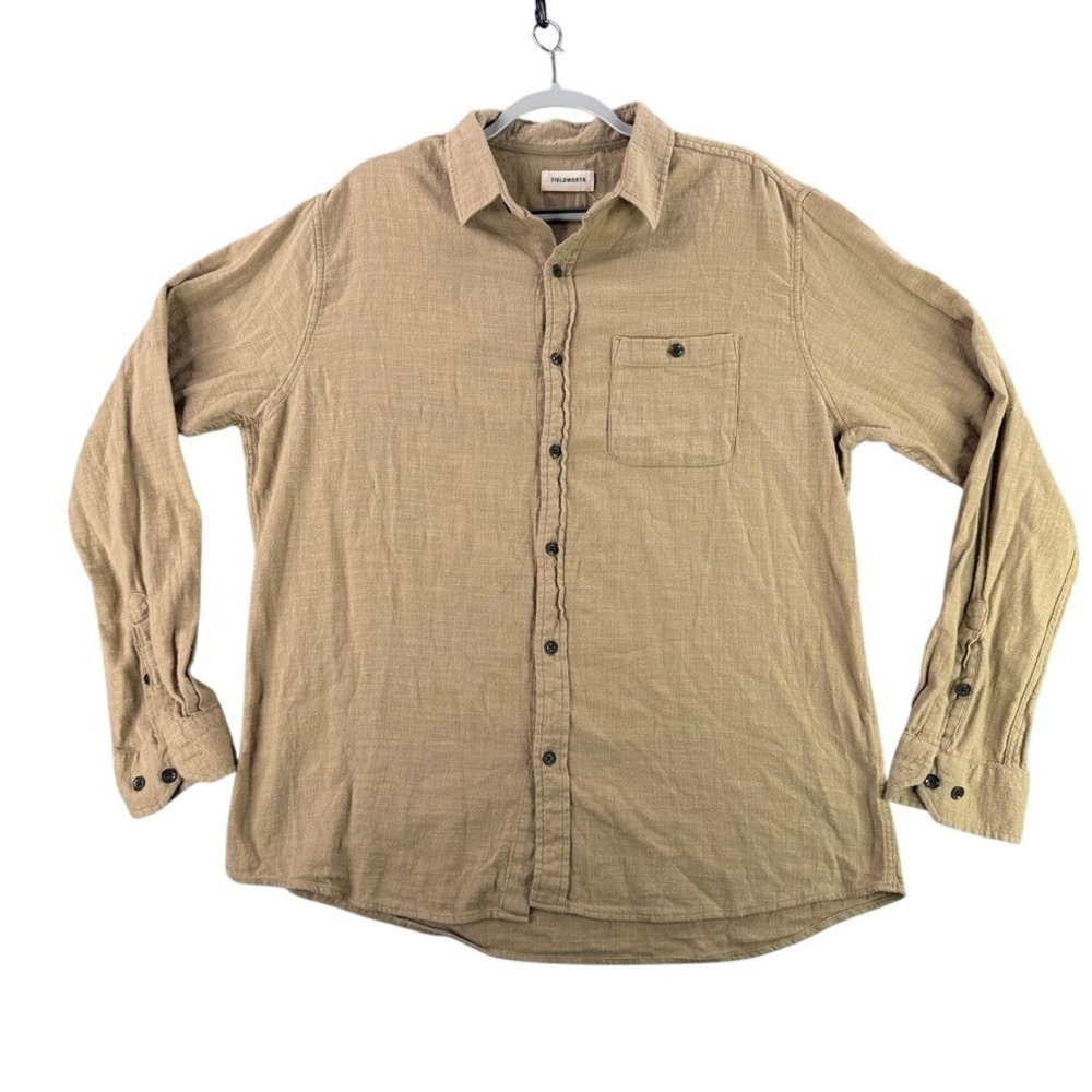 Fieldworth Button Down Shirt Men XL Tan Cotton Stretch Long Sleeve Pocket 10540